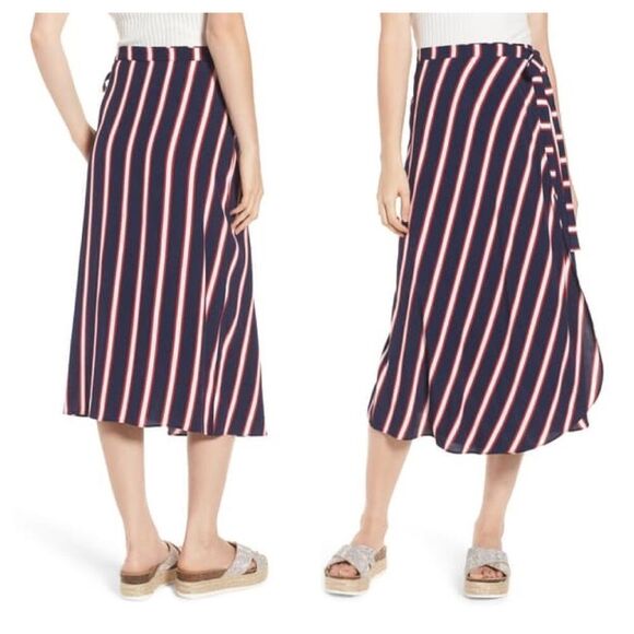BP. Stripe Midi Wrap Skirt Size Extra Small - Picture 1 of 8